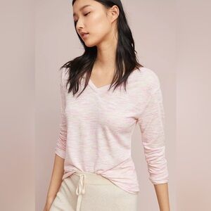 🆕NWT Anthropologie Andrea V-Neck Pullover Marbled Pink Long Sleeve T-Shirt